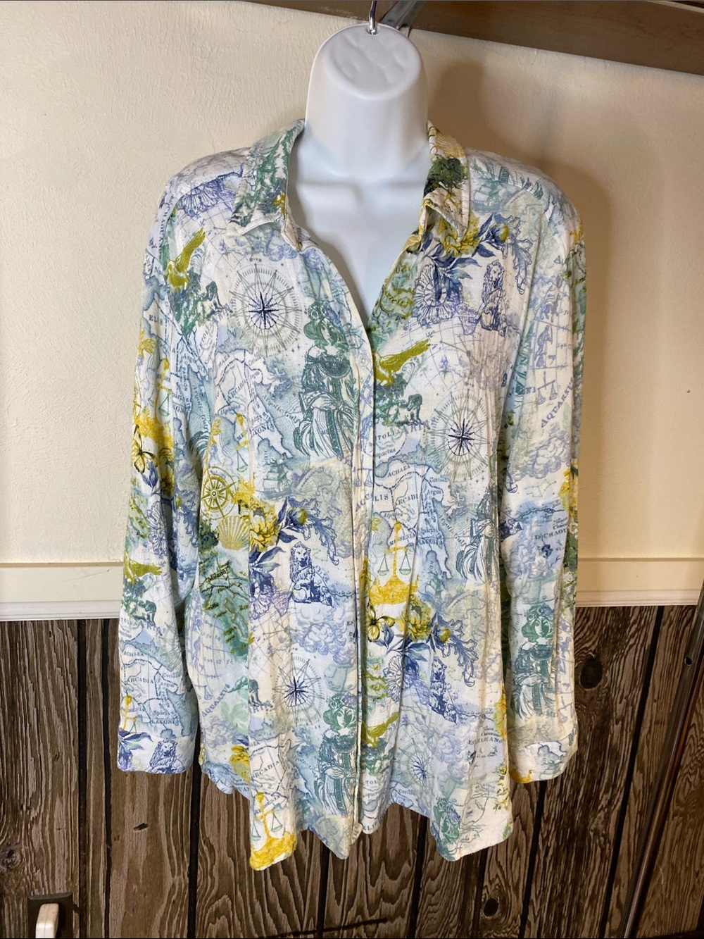 Jane and Delancey Blue Green Yellow Printed Button-Down Shirt